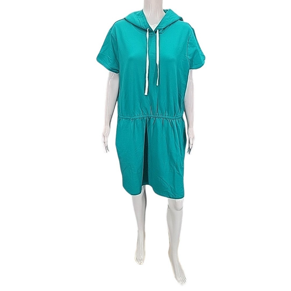 J Jason Wu Womens French Terry Short Sleeve Hoodie Dress Petite XL Teal A511714